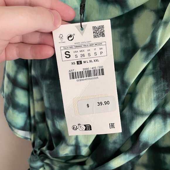 Zara Women S Green Tie Dye Printed Knot Hem Asymmetrical One Shoulder Top NWT - Picture 9 of 12